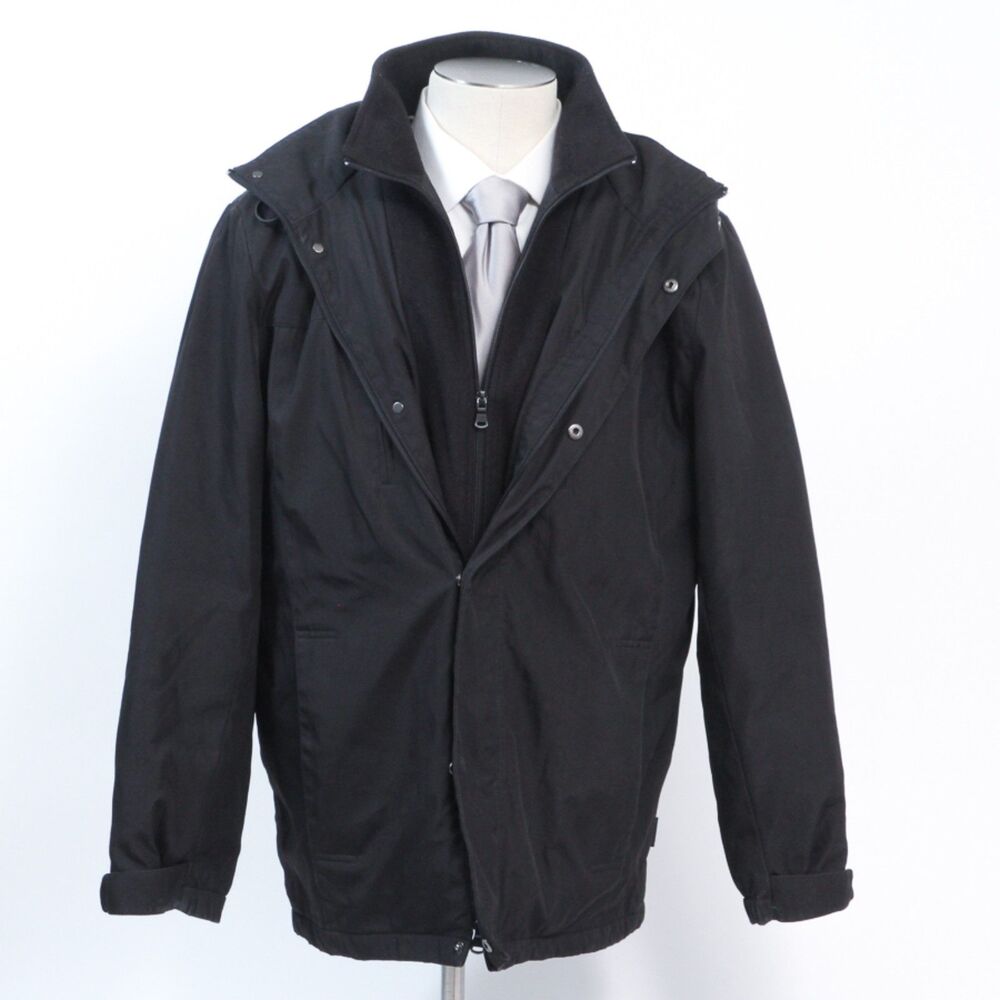 Calvin Klein CK Men's Black Ripstop Hooded Winter Jacket Fleece Bib, Size Medium